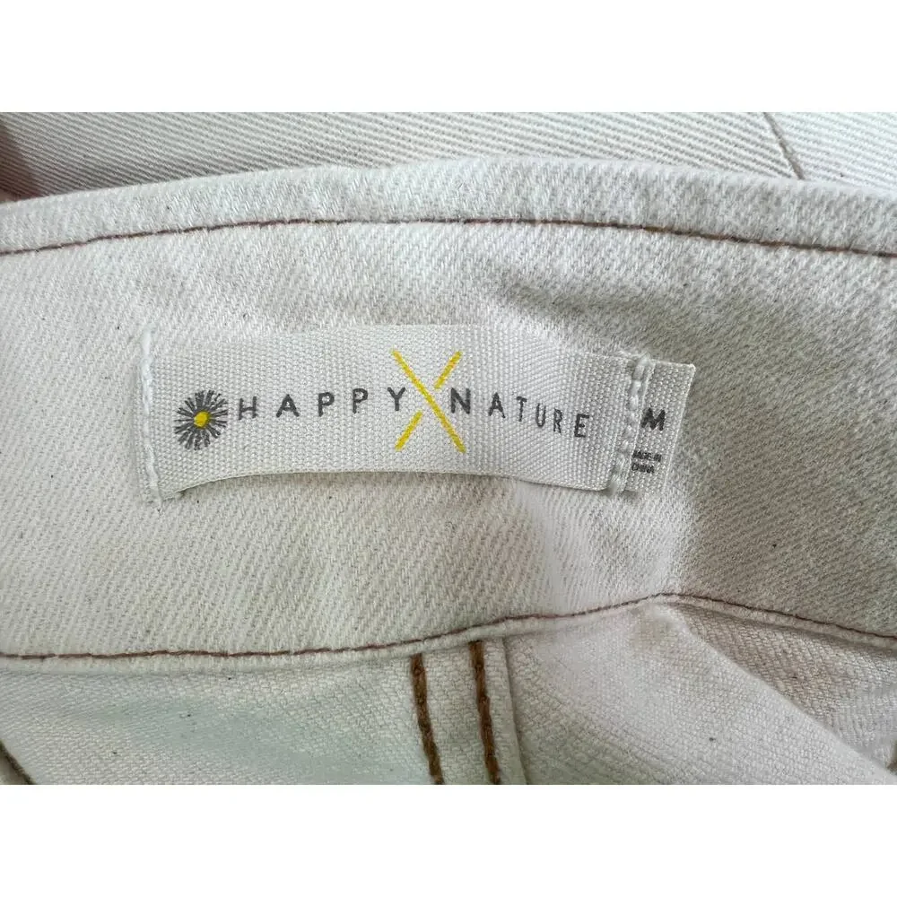 Happy x Nature Off White Tie Waist Cotton Blend Women's Stretch Shorts Size M